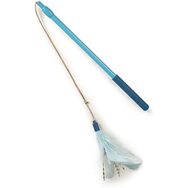 SmartyKat Frisky Flyer Feather Wand Cat Toy, Extendable Up to 24" - Blue