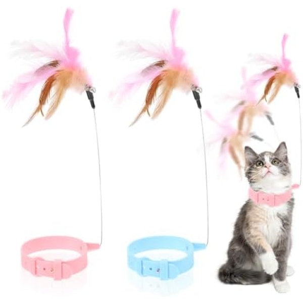 2Pcs Cat Collar Toy - Adjustable Feather Neck Collar With Silicone, Teasing