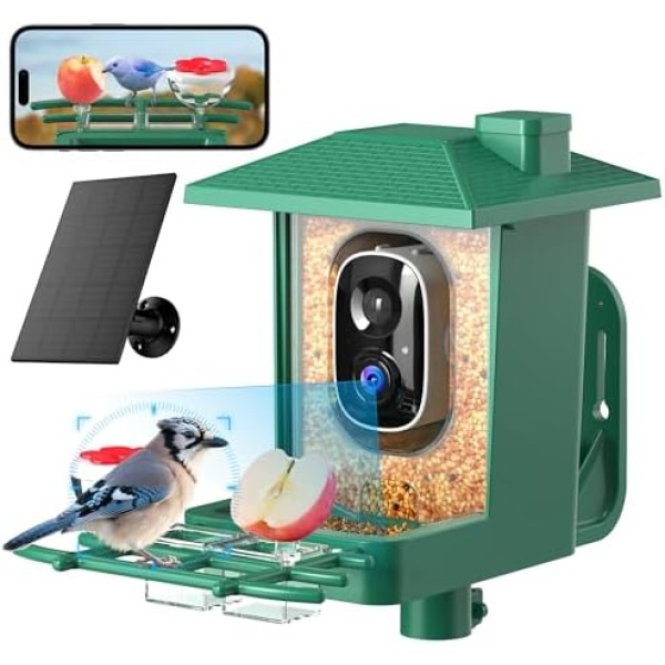 Bird Feeder with Camera Outdoor Solar: Smart Birdfeeder with AI Recognition - 2K