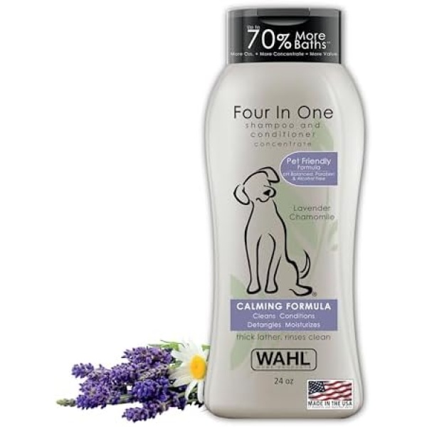 Wahl USA 4-in-1 Calming Pet Shampoo for Dogs – Cleans, Conditions, Detangles