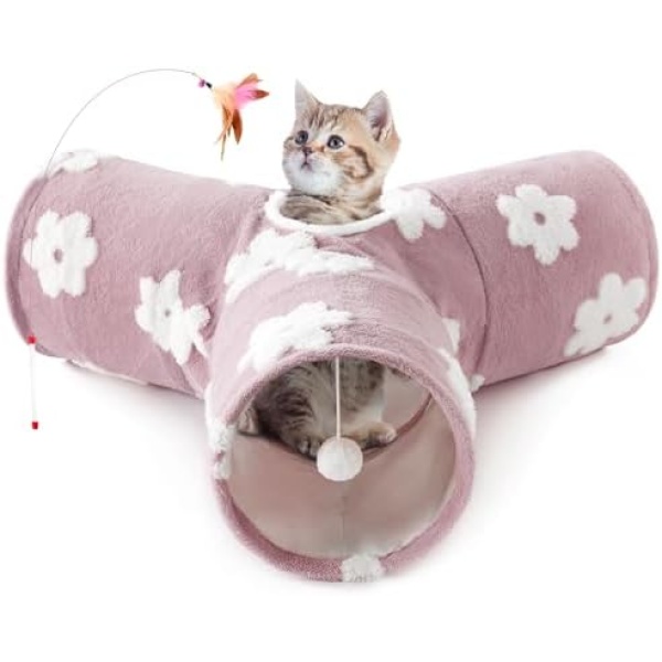 Tempcore Flannel Pet Cat Tunnel Tube Cat Toys 3 Way Collapsible, Cat Tunnels