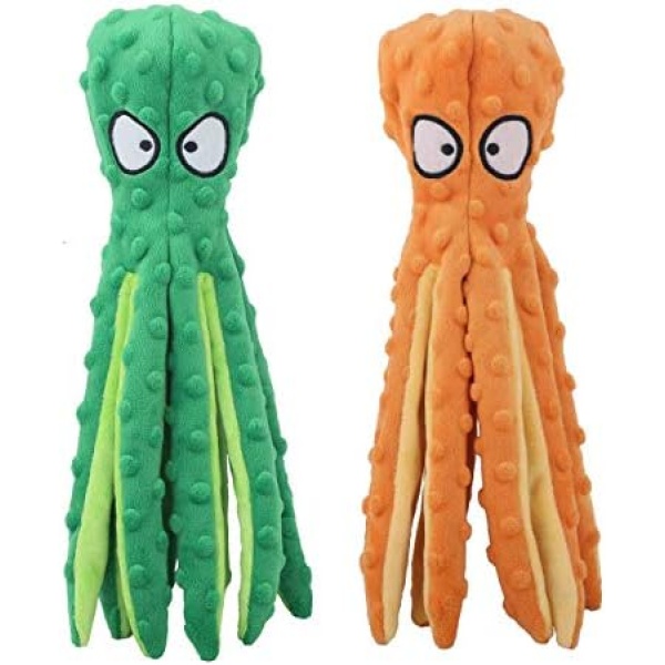 Dog Squeaky Toys Octopus - No Stuffing Crinkle Plush Toys for Puppy Teething