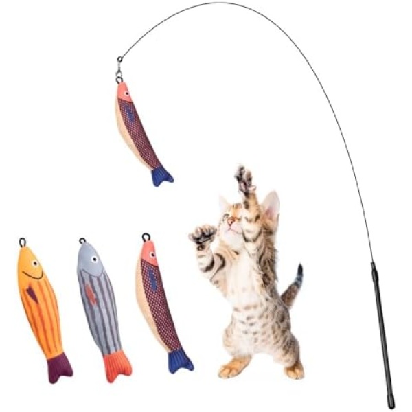 PAZ'S GIFT Cat Wand Toys, 3 Piece Catnip Wiggle Sounding Toys, Soft and Durable