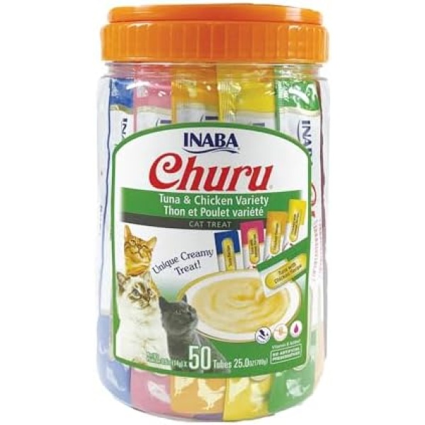 INABA Churu Cat Treats, Grain-Free, Lickable, Squeezable Creamy Purée Cat