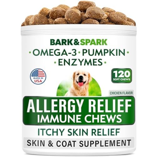 BARK&SPARK Dog Allergy Relief Chews - Anti-Itch Skin & Coat Supplement