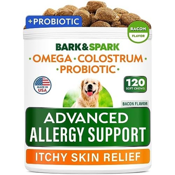 BARK&SPARK Advanced Dog Allergy Itch Relief Chews - Skin Probiotics w/Fish Oil