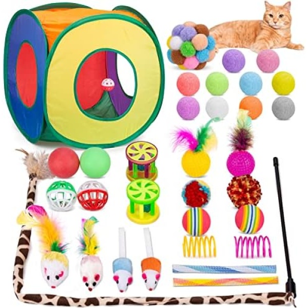 Retro Shaw Cat Toys Bundle 33 Pack, Interactive Kitten Toys for Indoor Cats