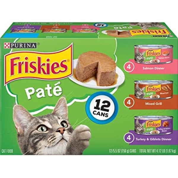 Purina Friskies Wet Cat Food Pate Variety Pack Salmon Dinner, Turkey and Giblets