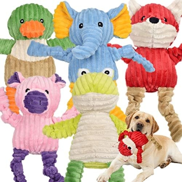5 Pack Tough Dog Toys Stuffed Squeaky Dog Toys Assortment Plush Animal Dog Toy