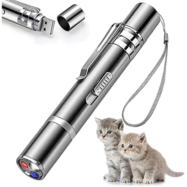 Cat Toys Laser Pointer for Indoor, Rechargeable, 7 Adjustable Wand Red Light Pet