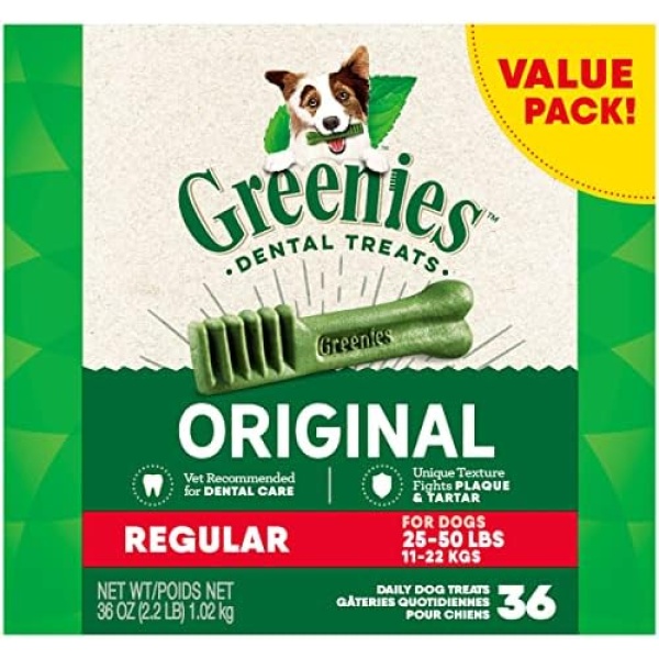 Greenies Original Regular Dental Dog Treats, 36 oz. Pouch (36 Treats)