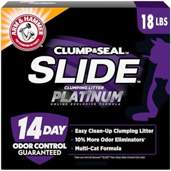 ARM & HAMMER Clump & Seal SLIDE Platinum Multi-Cat Clumping Litter, Easy Clean