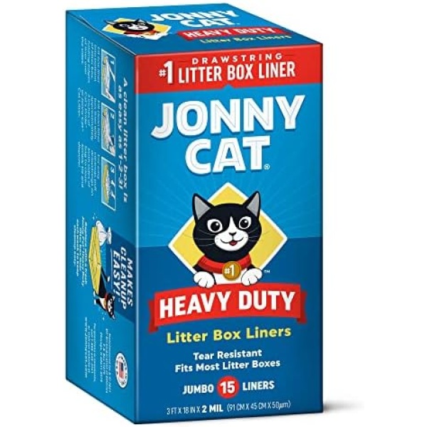 Jonny Cat Litter Box Liners: Heavy Duty - Tear & Leak Resistant - Drawstring