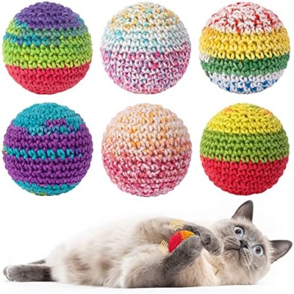 Retro Shaw Cat Toys Balls, Woolen Yarn Cat Ball Toy with Bell Inside, Cat Toys