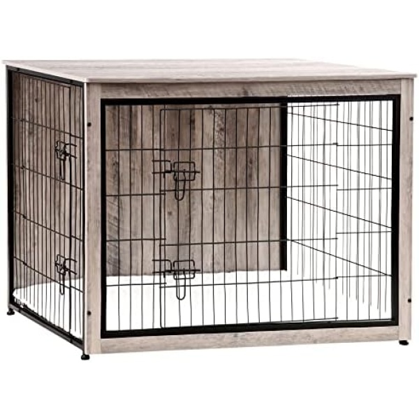 DWANTON Dog Crate Furniture with Cushion, Wooden Kennel Table