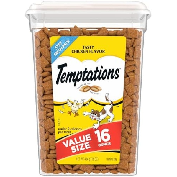 TEMPTATIONS Classic Crunchy and Soft Cat Treats Tasty Chicken Flavor, 16 Ounce