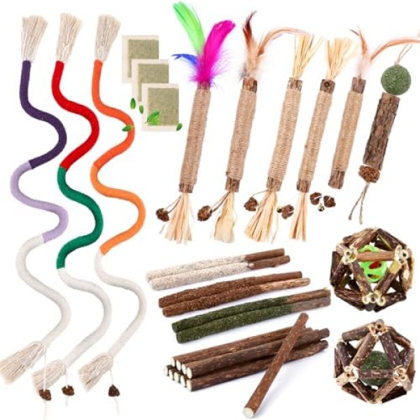 27 Pack Catnip Chew Toys for Cats,Cotton Sisal Rope Toys,Cat Natural Silvervine
